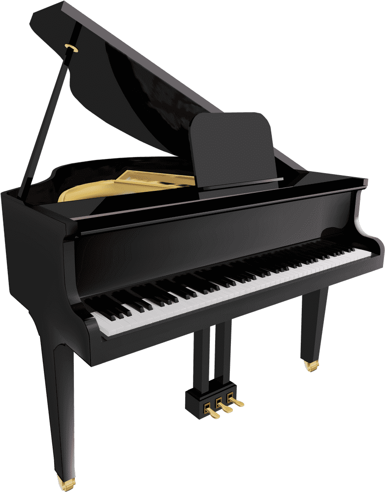 Elegant Black Piano with Golden Accents PNG