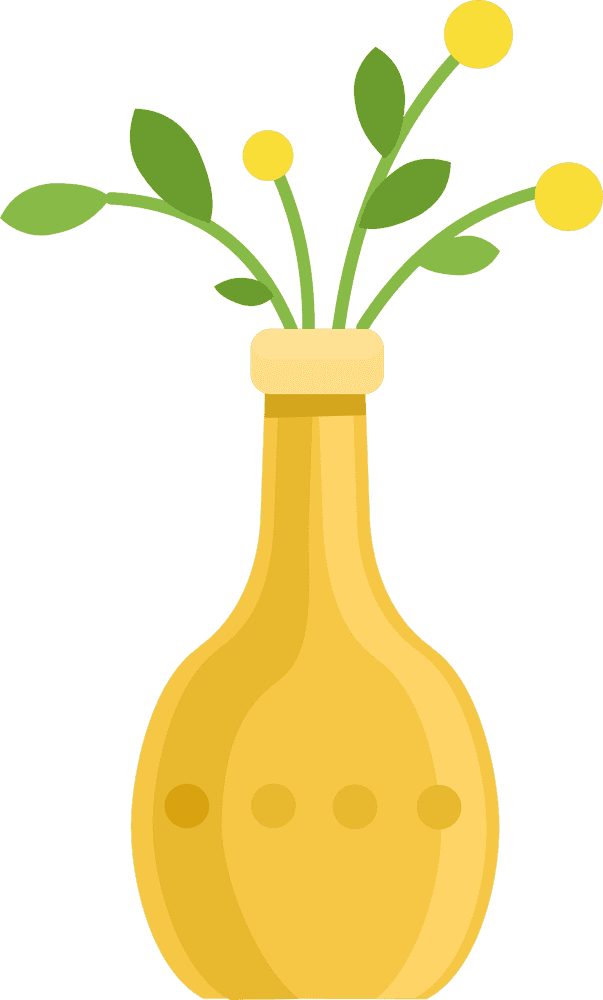Sunny Yellow Vase with Delicate Greenery PNG