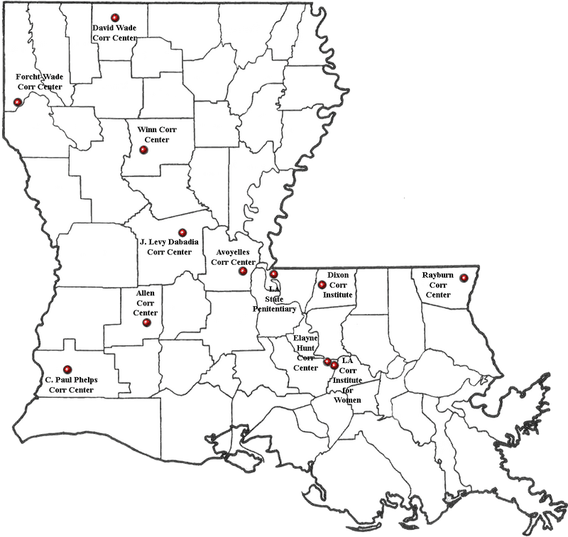 Map of Louisiana Prison Facilities and Locations PNG