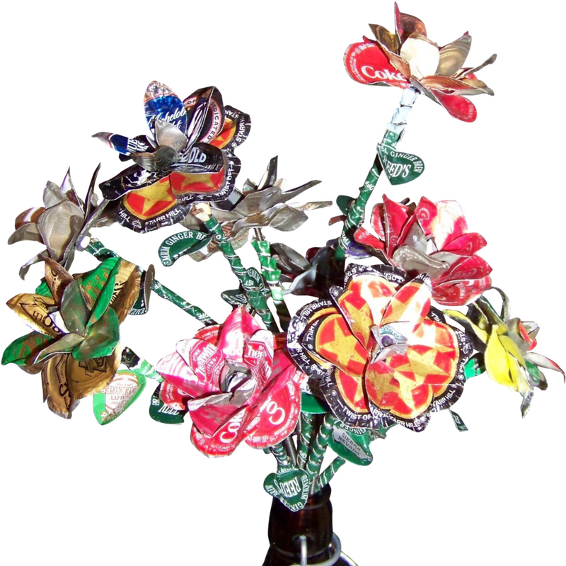 Recycled Artistry Colorful Flower Bouquet PNG