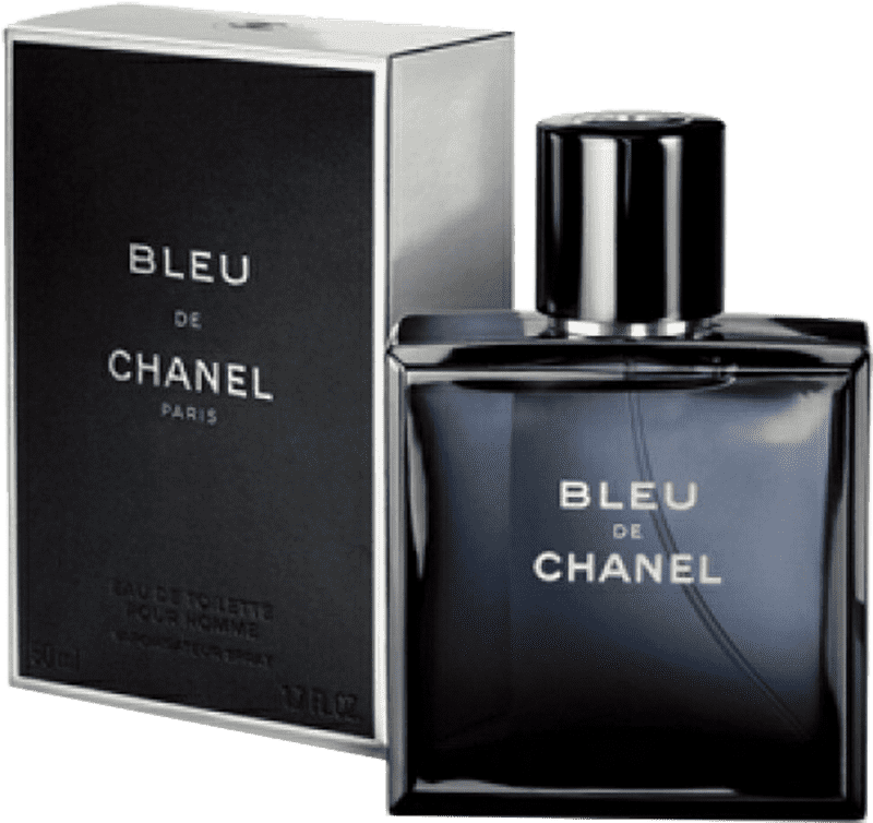 Elegant Bleu de Chanel Perfume Bottle Design PNG