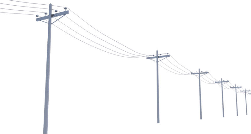Row of Utility Poles with Power Lines PNG