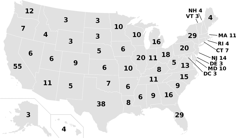 USA Map with State Population and Electoral Votes PNG