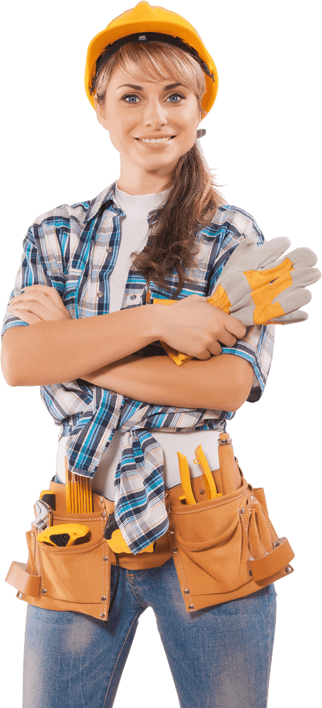 Confident Female Factory Worker Ready for Action PNG