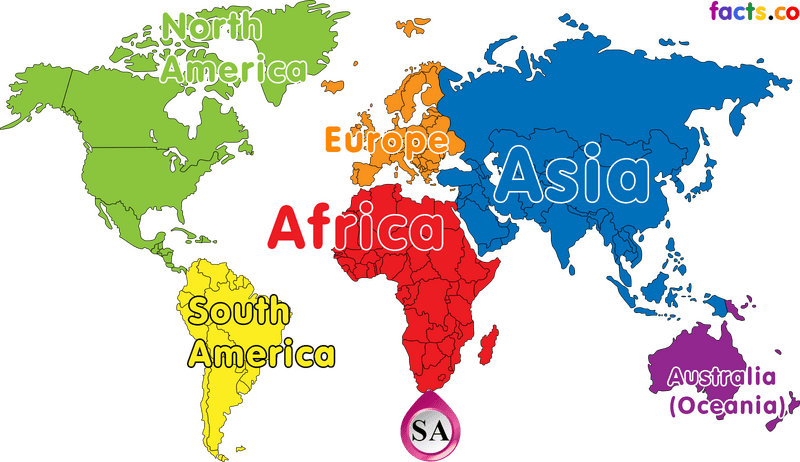 Colorful World Map with Continents Labeled PNG