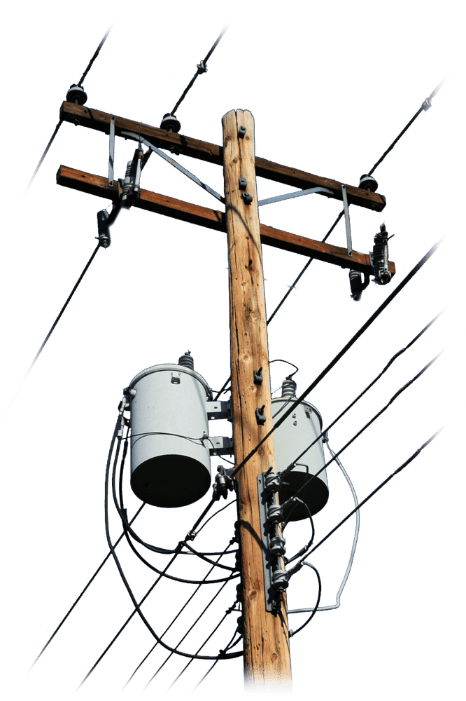 Utility Pole with Transformers and Power Lines PNG