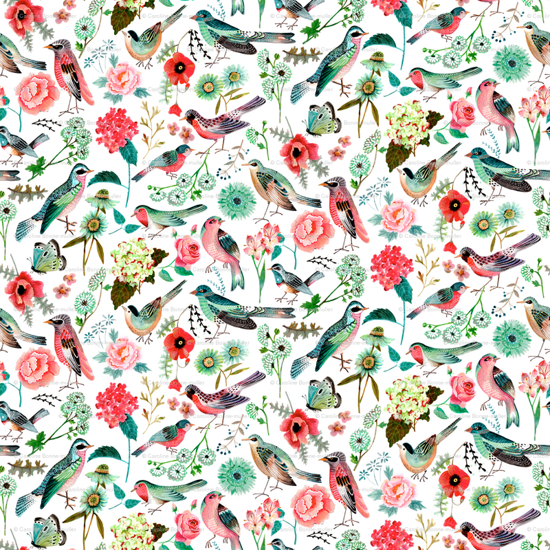 Whimsical Bird and Floral Nursery Room Bliss PNG