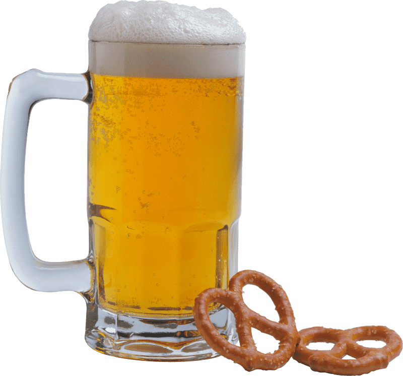 Delicious Pretzel Snack with Chilled Beer PNG