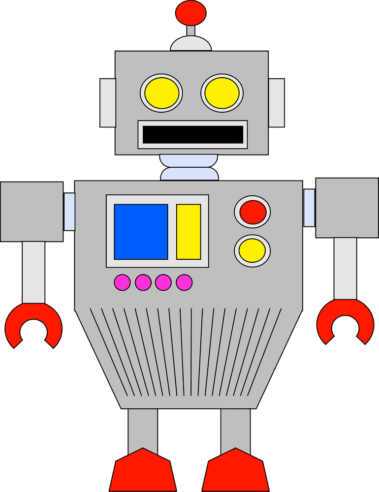 Colorful Industrial Robot with Gripping Claws PNG