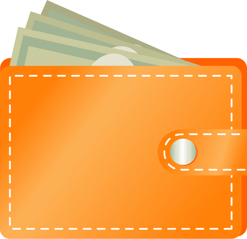Vibrant Orange Wallet with Cash Inside PNG