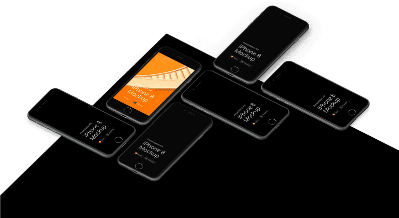 Smartphone Mockup Showcase in Dynamic Arrangement PNG