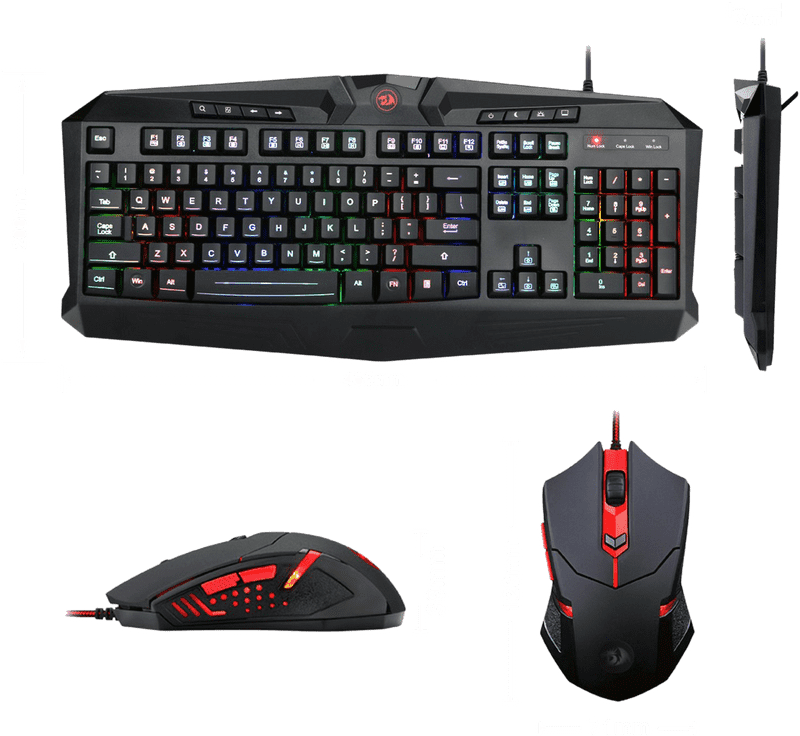 Gaming Keyboard with Illuminated Features and Precision Mouse PNG