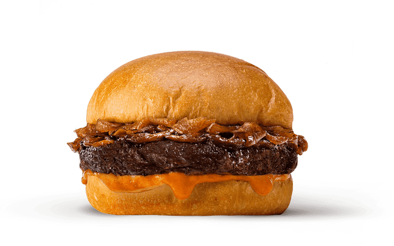 Savory Onion Melt Burger Delight PNG