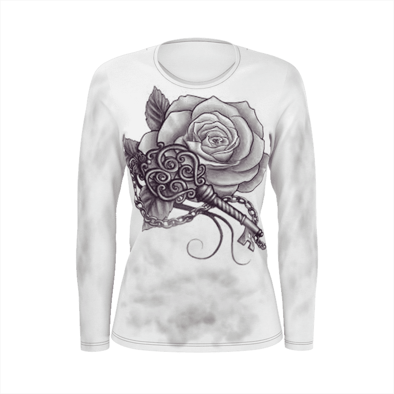 Elegant Tattoo Rose and Key Design PNG