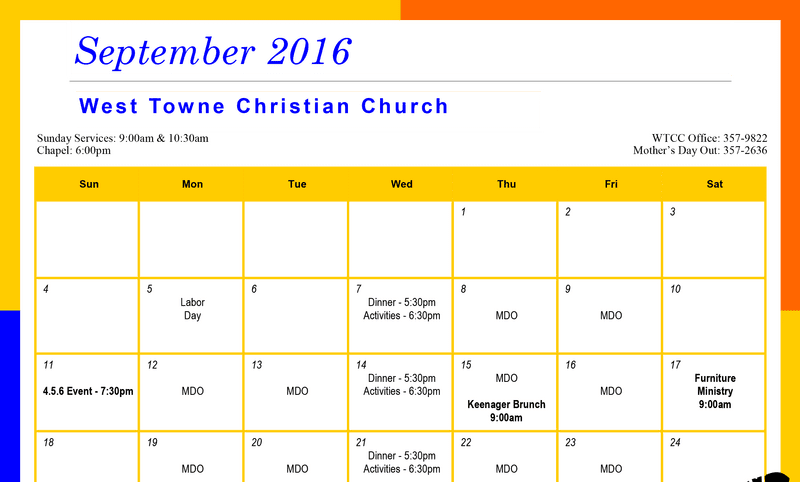 September 2016 Community Activities Calendar PNG