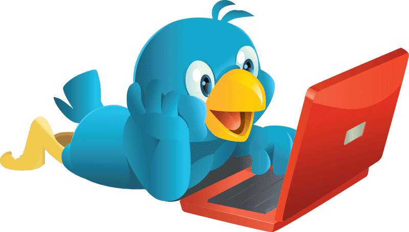 Curious Blue Bird with Laptop Adventure PNG