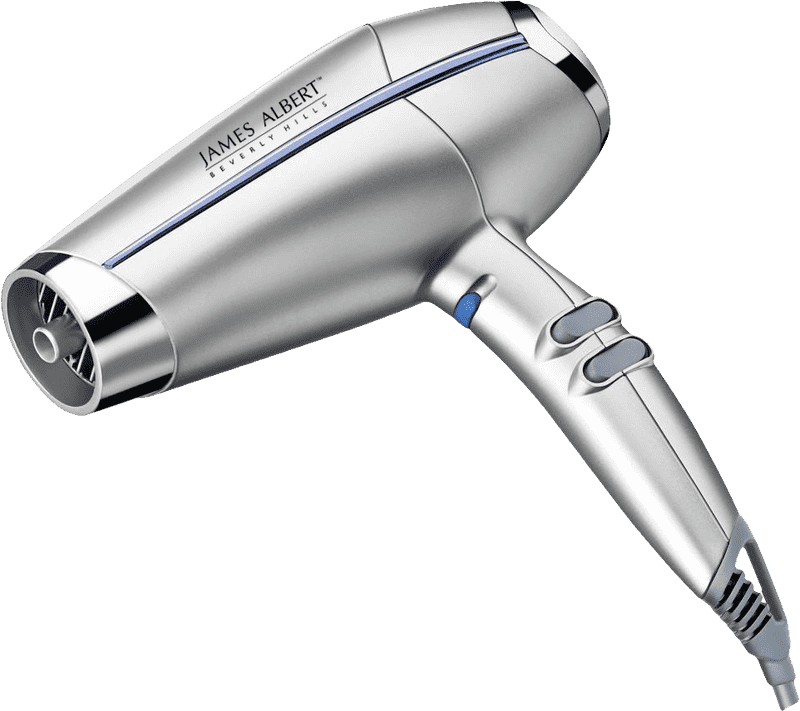 Sleek Silver Hair Dryer for Effortless Styling PNG