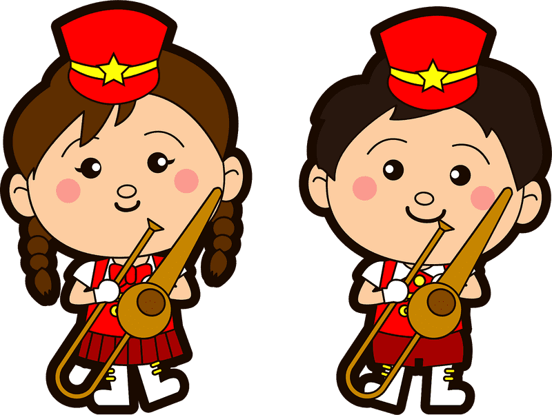 Cheerful Jazz Band Kids in Red Uniforms PNG