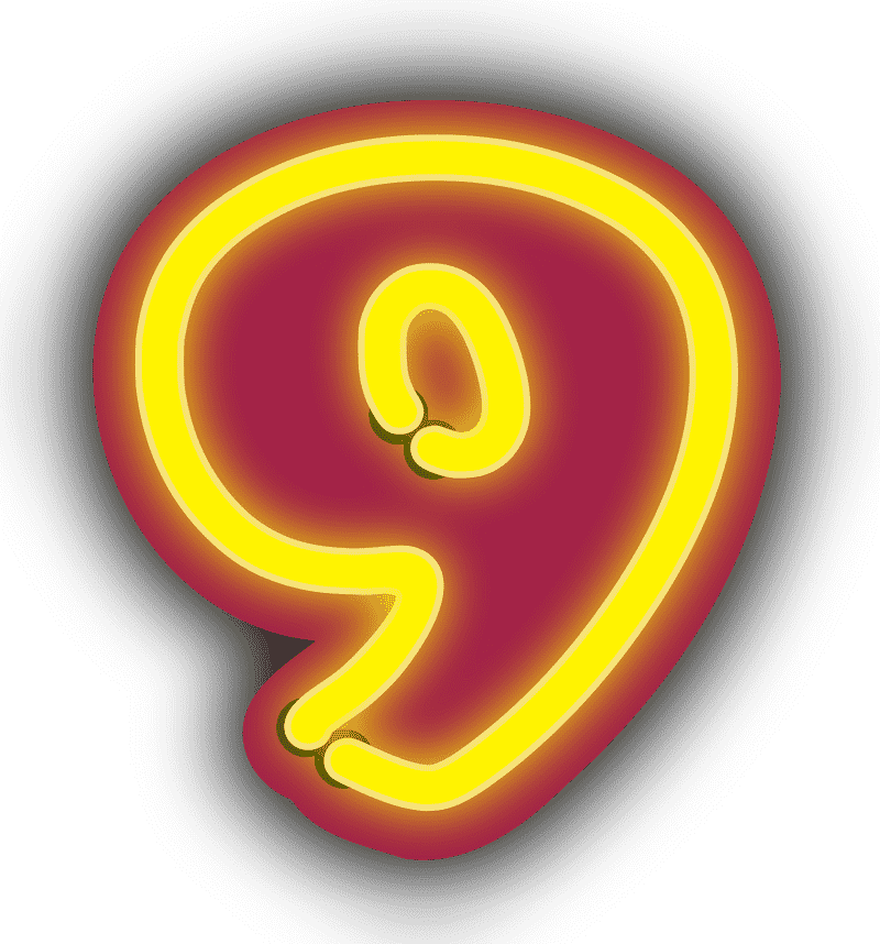 Neon Sign of Number Nine Glow PNG