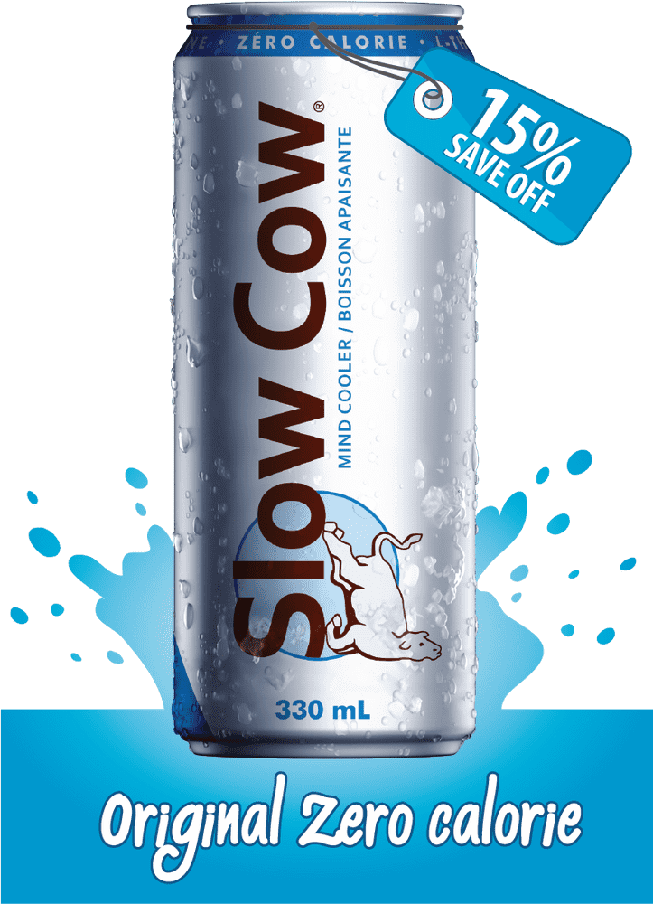Slow Cow Refreshing Energy Drink with Zero Calories PNG