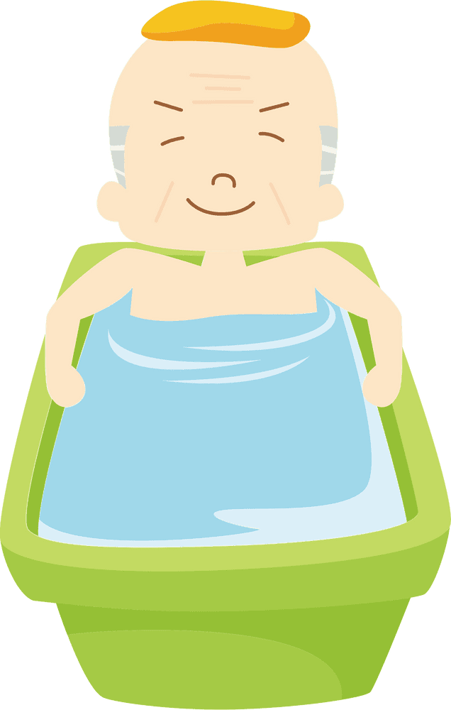Happy Elderly Man Enjoying a Relaxing Bathroom Soak PNG