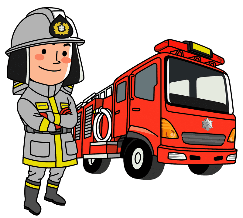 Brave Firefighter and His Rescuer Truck PNG