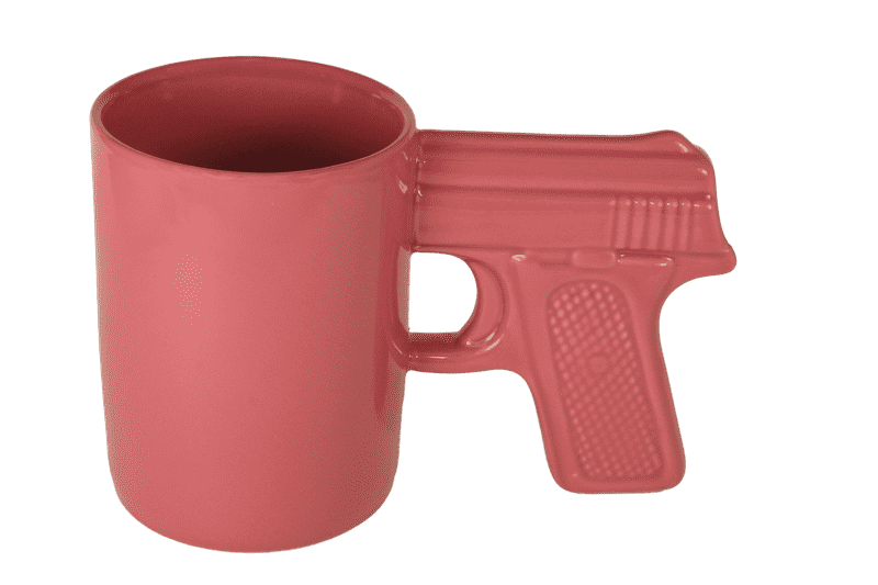 Quirky Ceramic Mug with Pistol Handle PNG