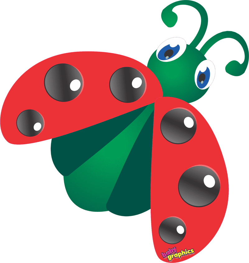 Colorful Ladybug with Blue Eyes and Green Antennae PNG