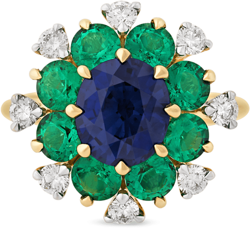 Elegant Emerald Gemstone Floral Ring Design PNG