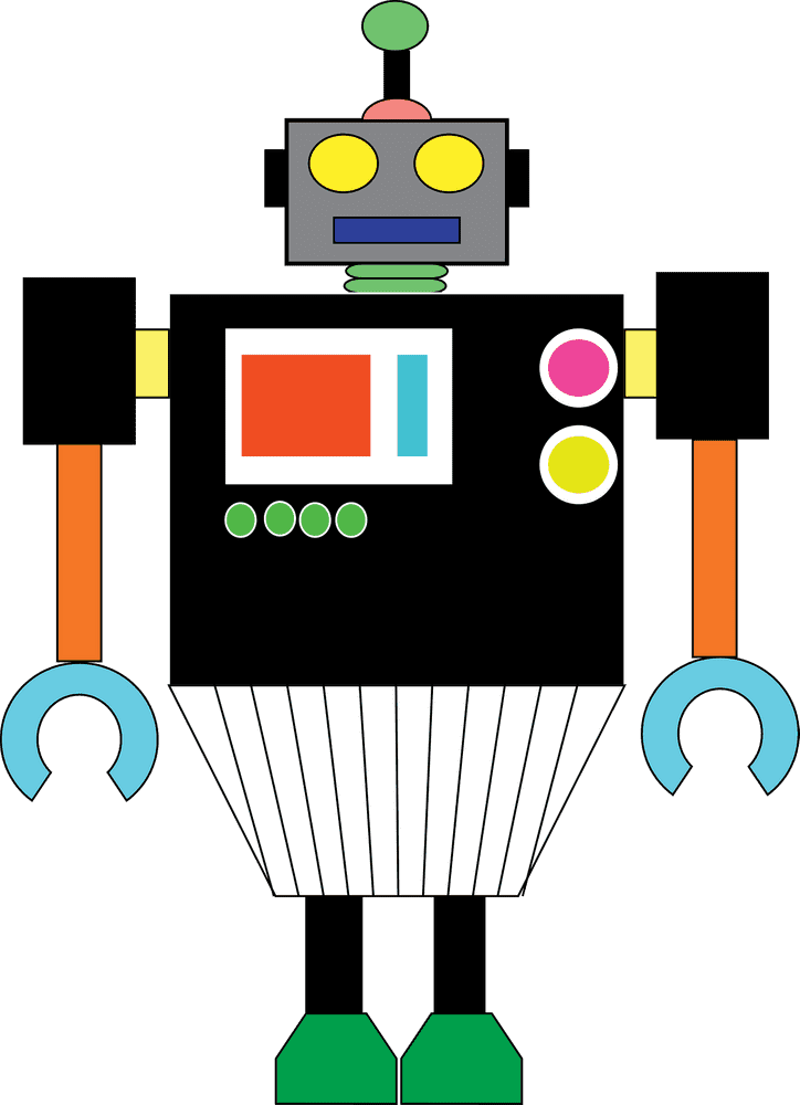 Colorful Industrial Robot with Mechanical Arms PNG