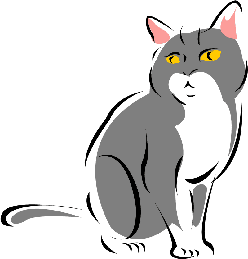 Elegant Gray Cat with Striking Yellow Eyes PNG