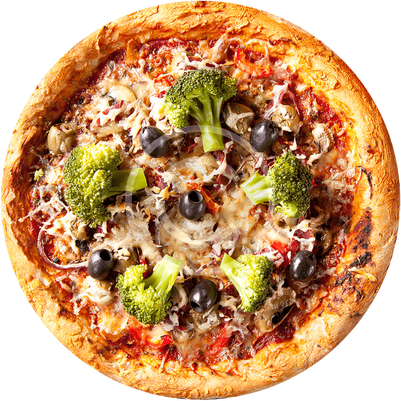 Veggie Delight Pizza with Broccoli and Olives PNG