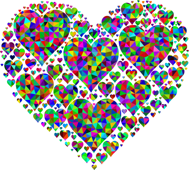 Vibrant Kaleidoscope of Hearts PNG