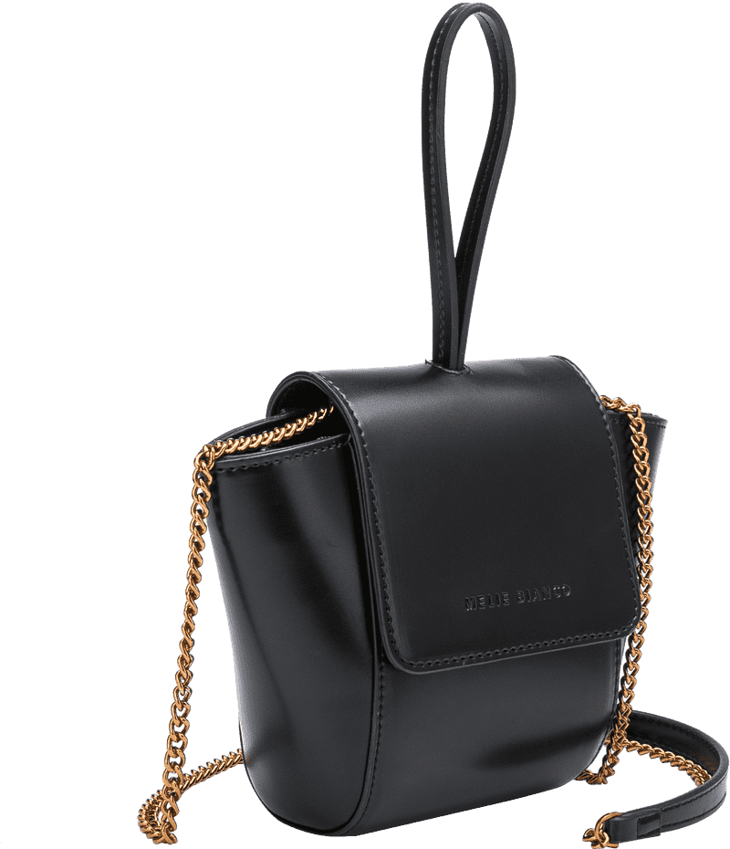 Elegant Black Shopping Bag with Chain Strap PNG