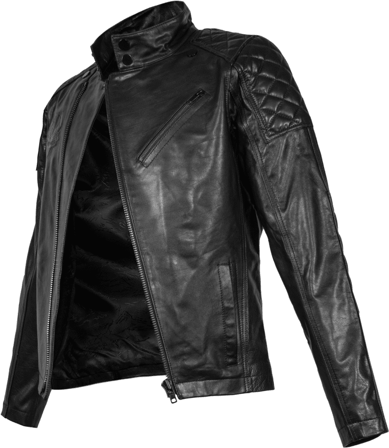 Stylish Black Leather Jacket with Quilted Detailing PNG
