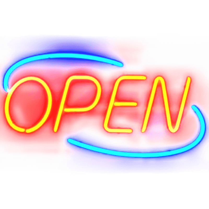 Bright Neon Sign Welcome We Are Open! PNG