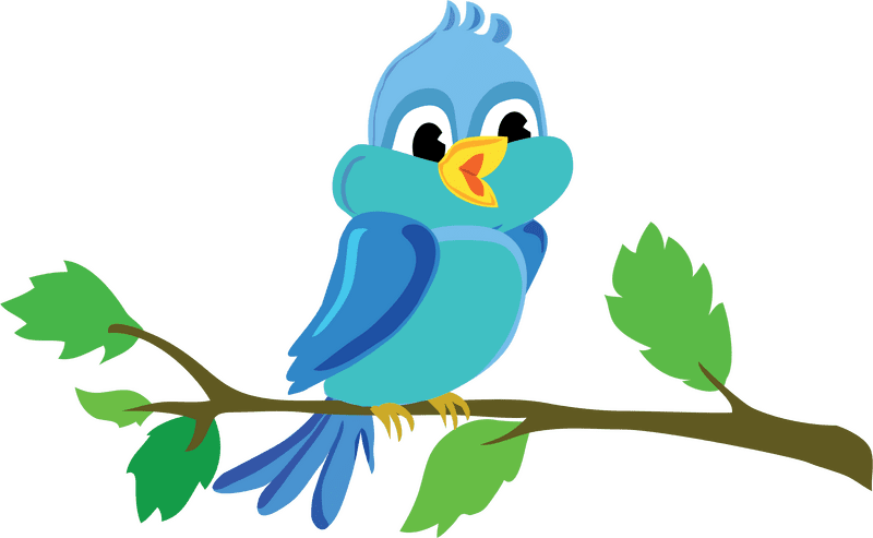 Happy Blue Bird on a Branch PNG