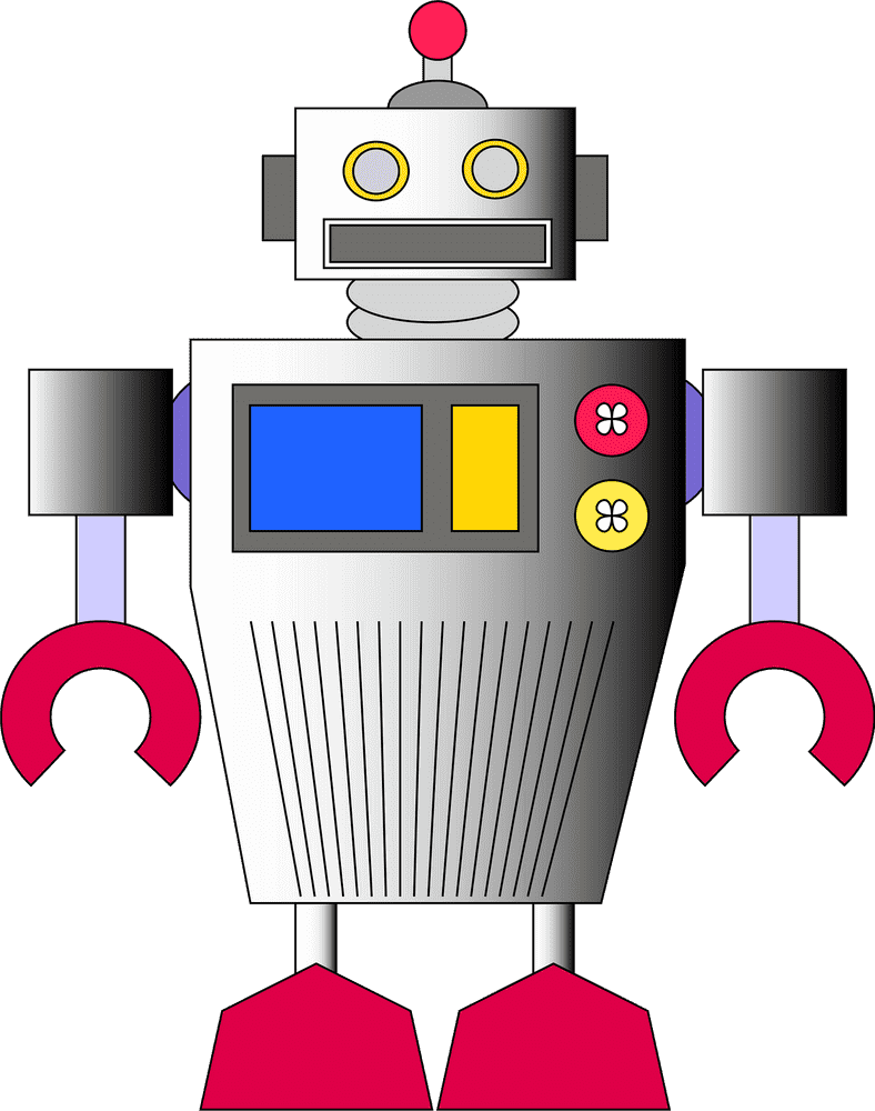 Friendly Industrial Robot with Colorful Features PNG