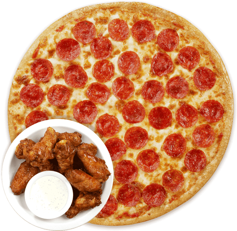 Pepperoni Pizza and Crispy Chicken Wings Delight PNG