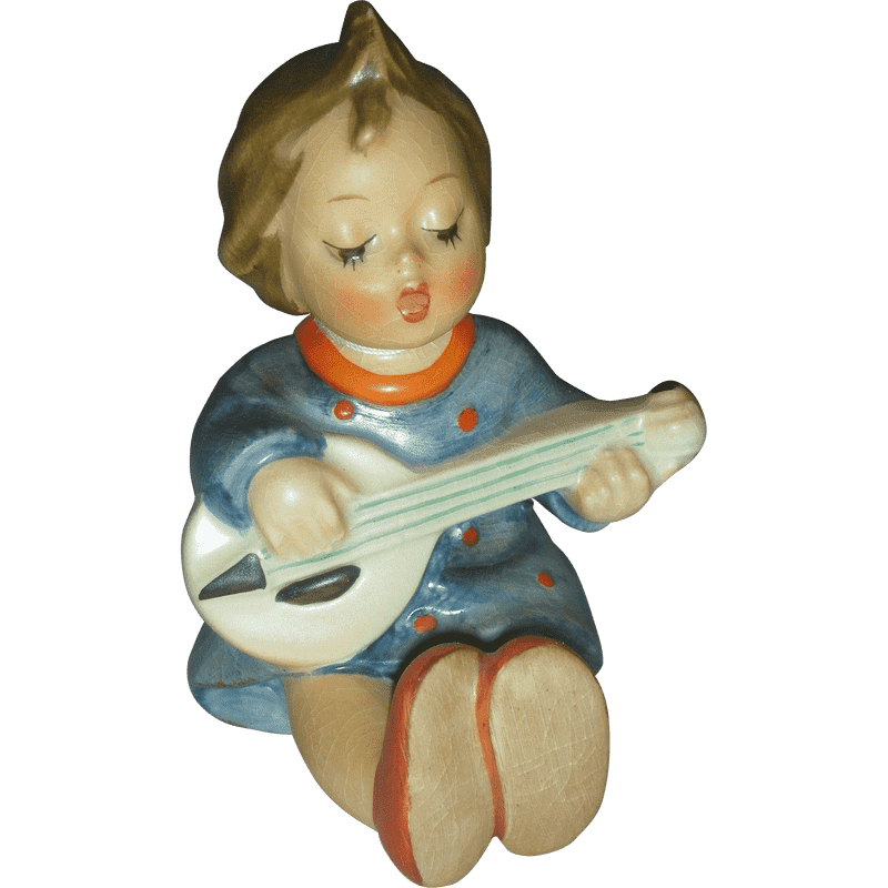 Charming Figurine of a Girl Playing Guitar PNG