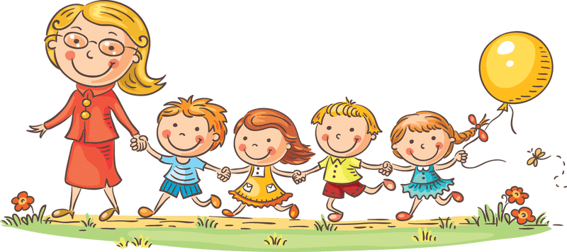 Joyful Teacher Guiding Happy Students PNG