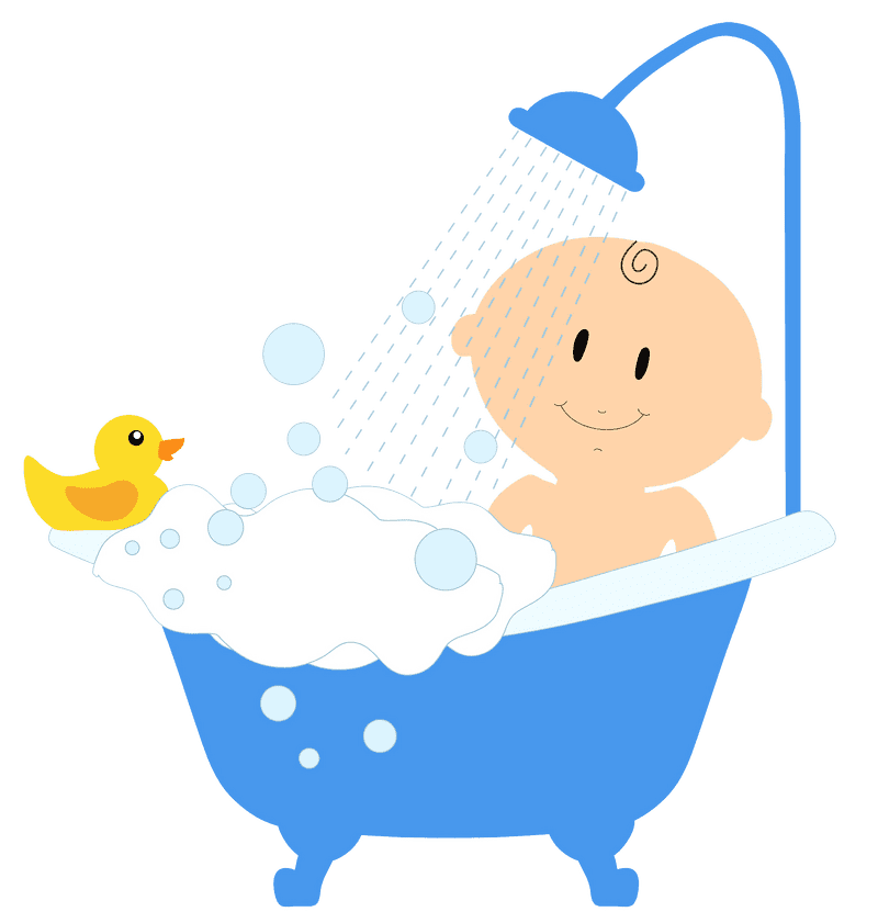 Cute Baby Bathing in a Bright Bathroom PNG
