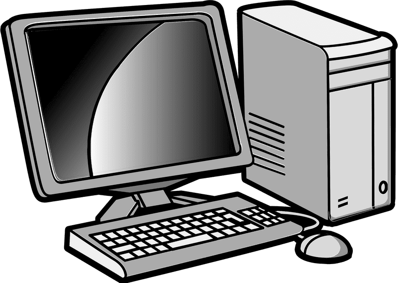 Essential Computer Part Monitor Tower and Keyboard Setup PNG