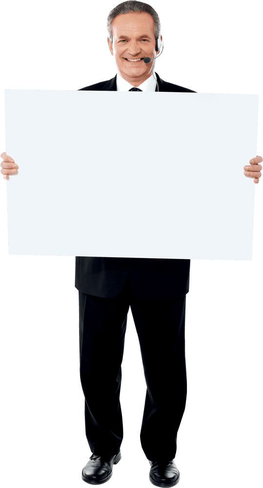 Professional Speaker Holding a Blank Banner PNG