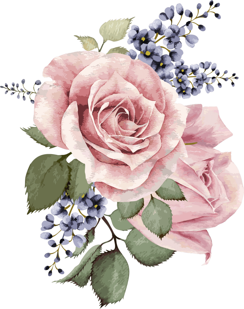 Soft Pink Flower Bouquet with Blue Accents PNG
