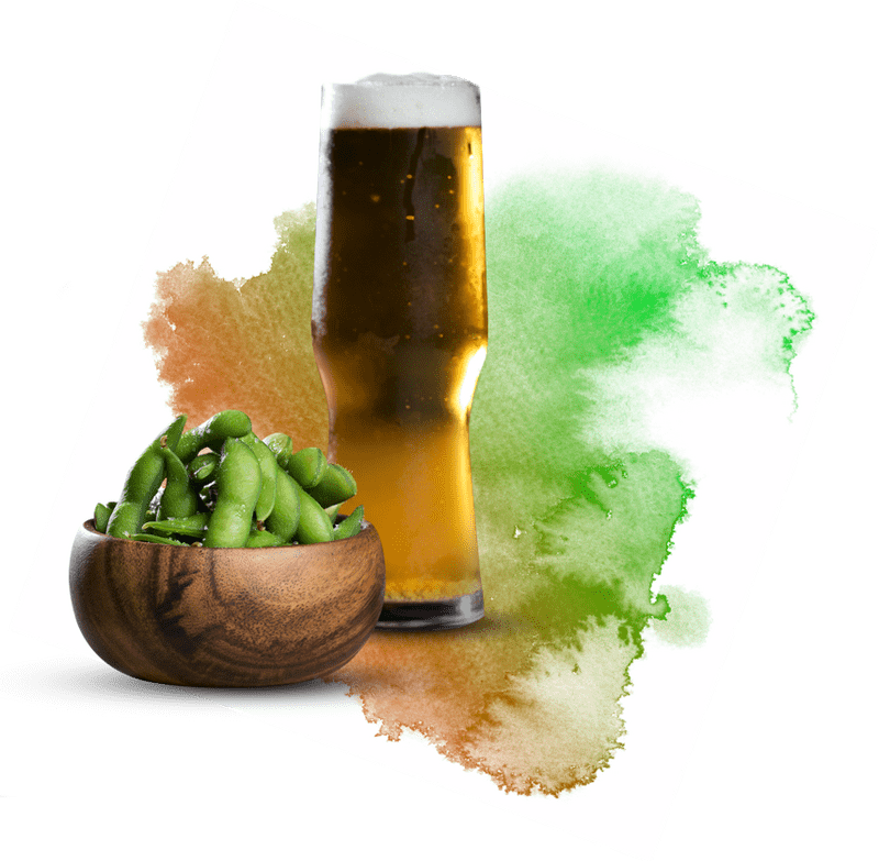 Refreshing Beer Glass with Edamame Delight PNG