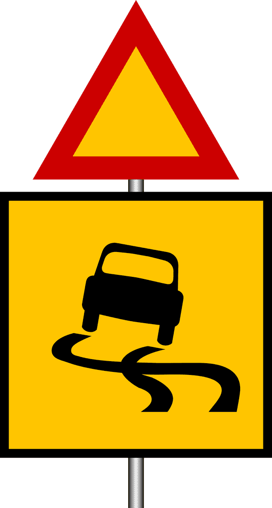Slippery Conditions Ahead Caution Road Sign PNG