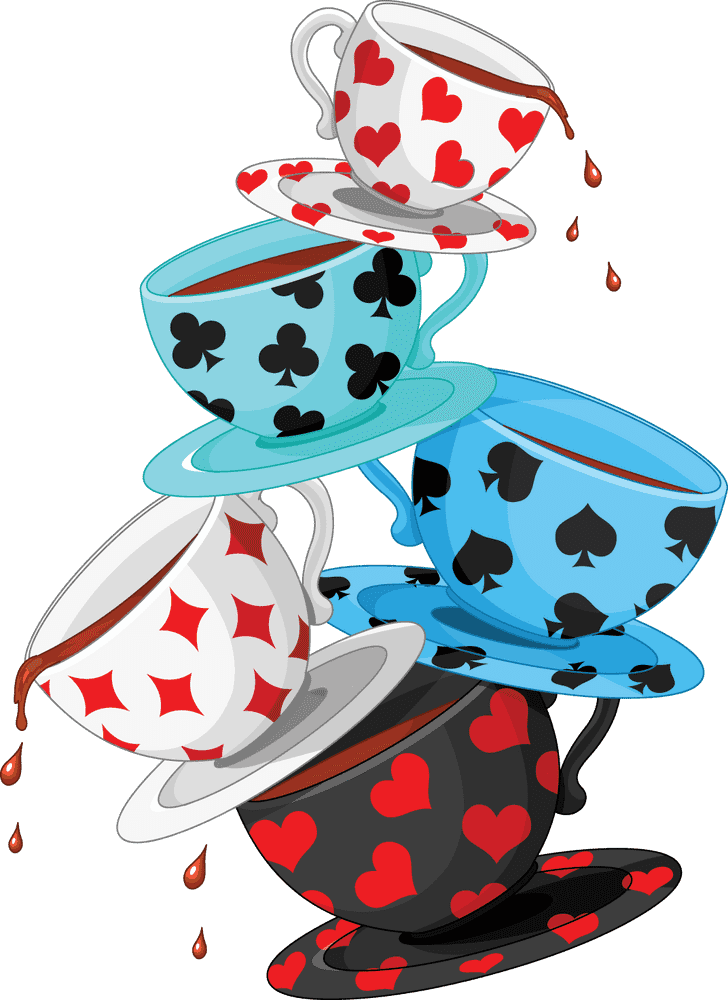 Whimsical Stacked Tea Cups Adventure PNG