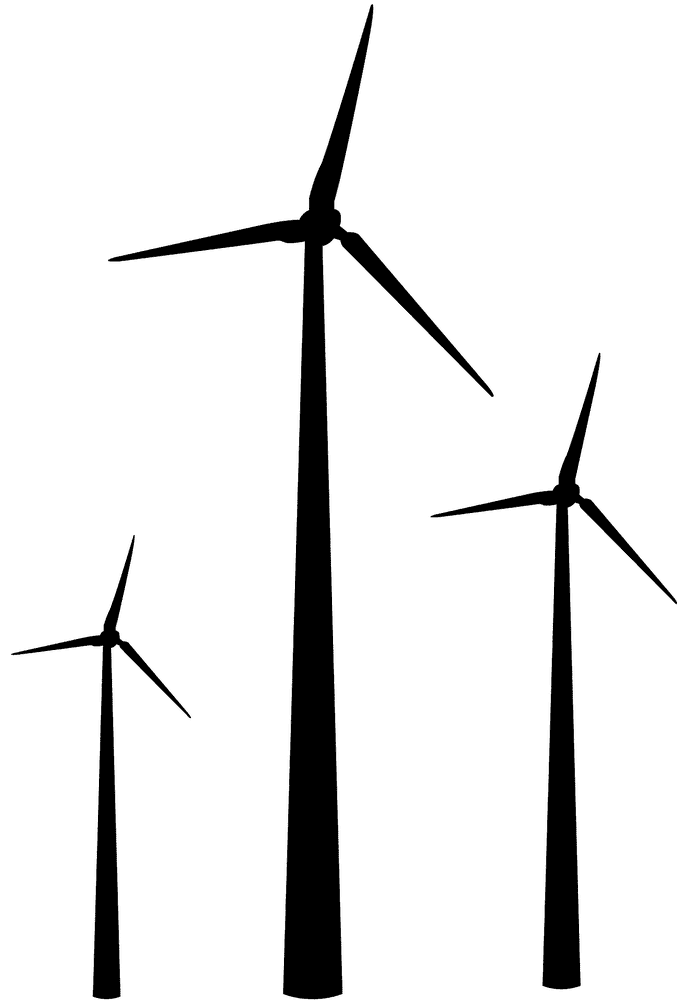 Wind Turbine Trio Against the Horizon PNG