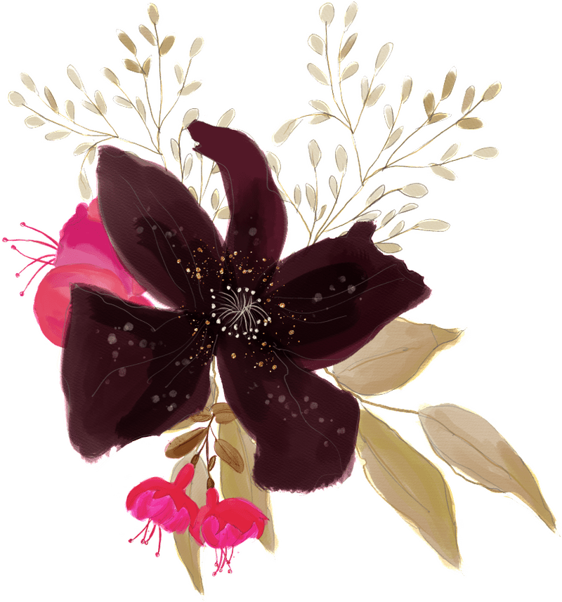Elegant Dark Flower Arrangement with Delicate Accents PNG